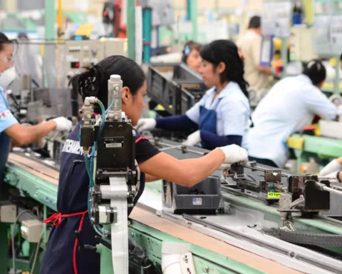 Female workers in an electronics manufacturer.