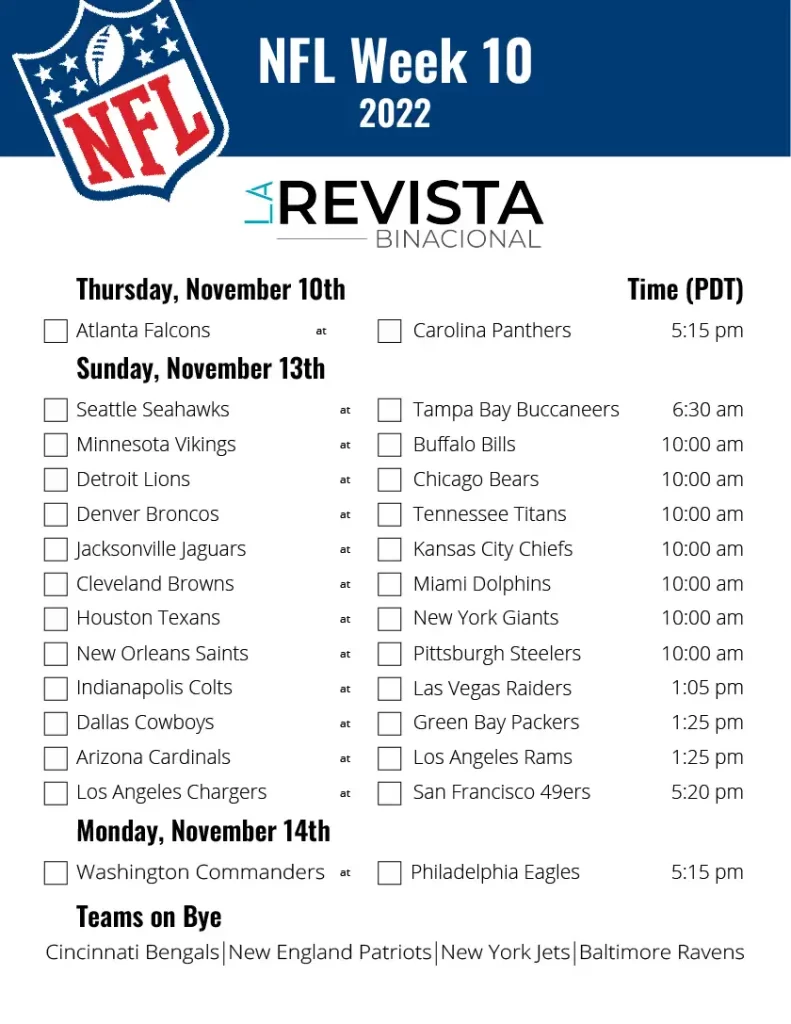 NFL WEEK 10 PICK'EMS - La Revista Binacional