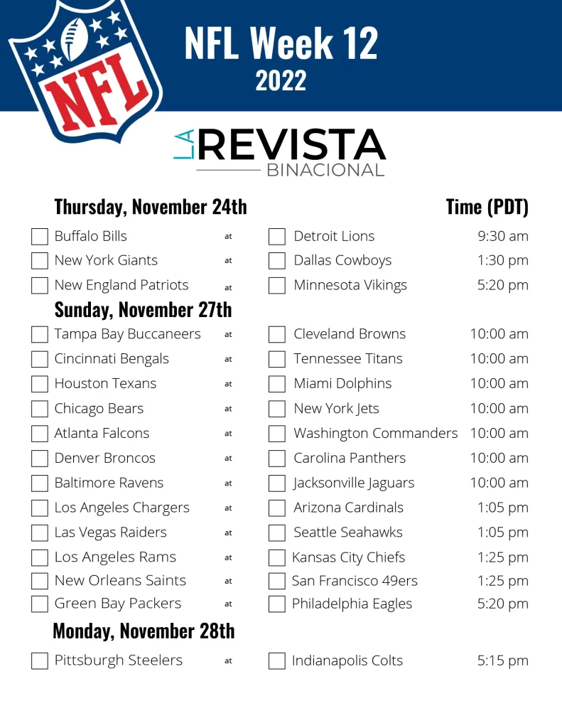 NFL WEEK 12 PICK'EMS - La Revista Binacional